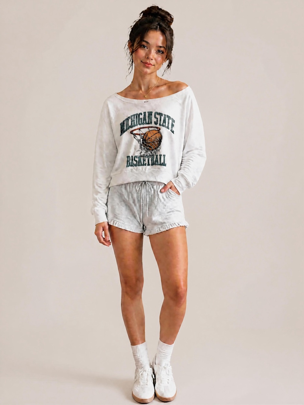 Hollister White Off-Shoulder Michigan State Basketball Sweatshirt